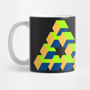 Cubes Optical Illusion in Green, Orange and Blue Mug